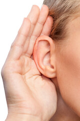 Closeup on a Woman Holding her Hand Near her Ear