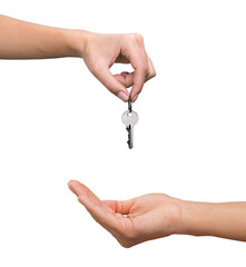 Real estate agent giving Key to client, Moving New House Concept