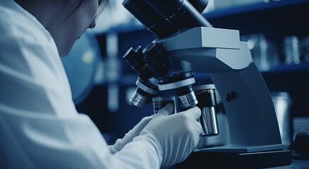 Pioneering Medical Research: Scientist Examining Samples with Electron Microscope in a Modern,...