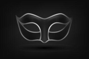 Vector 3d Realistic Black and Silver Carnival Face Mask on Black Background. Mask for Party, Masquerade Closeup. Design Template of Mask. Carnival, Party, Secret, Hero, Stranger Concept