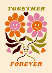 Groovy Boho 70s Flower Print Hippie Vintage Poster Magical Celestial Peace Love Wall Art Retro Wave