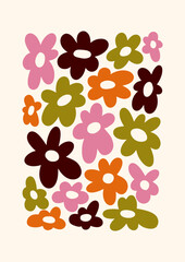 Groovy Boho 70s Flower Print Hippie Vintage Poster Magical Celestial Peace Love Wall Art Retro Wave