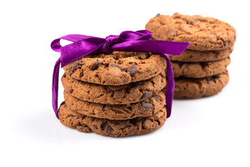 Chocolate chip cookies isolated on white