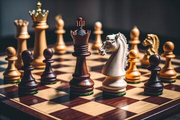 Closeup of Chess board game competition in the living room.