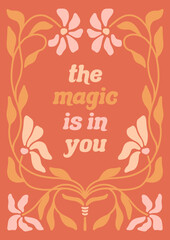 Groovy Boho 70s Flower Print Hippie Vintage Poster Magical Celestial Peace Love Wall Art Retro Wave