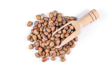 Brown cowpeas (Yunakesa Brown Crowder Cowpea, Dixie Lee Pea), Brown crowder peas with wooden spoon