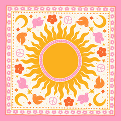 Groovy Boho 70s Flower Print Hippie Vintage Poster Magical Celestial Peace Love Wall Art Retro Wave