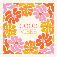 Groovy Boho 70s Flower Print Hippie Vintage Poster Magical Celestial Peace Love Wall Art Retro Wave