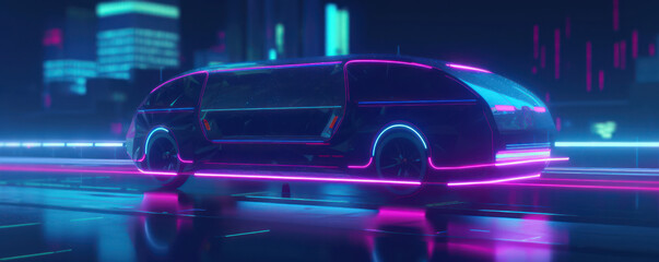 Obraz premium The Future of Transportation: Electric Self-Driving Taxis on Neon Nights. Generative AI