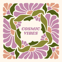 Groovy Boho 70s Flower Print Hippie Vintage Poster Magical Celestial Peace Love Wall Art Retro Wave