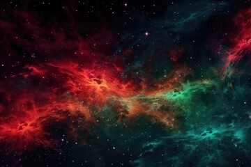 Fototapeta na wymiar Cosmic Inferno: A captivating image of a red and green void filled with stars and galaxies, exuding mystical magic and wonder 12