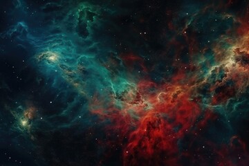 Fototapeta na wymiar Cosmic Inferno: A captivating image of a red and green void filled with stars and galaxies, exuding mystical magic and wonder 11