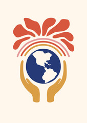 Groovy Boho 70s Flower Print Hippie Vintage Poster Magical Celestial Peace Love Wall Art Retro Wave