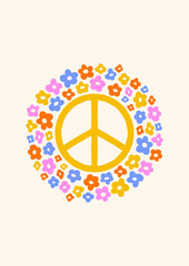 Groovy Boho 70s Flower Print Hippie Vintage Poster Magical Celestial Peace Love Wall Art Retro