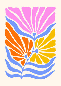 Groovy Boho 70s Flower Print Hippie Vintage Poster Magical Celestial Peace Love Wall Art Retro Wave