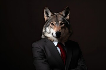 wolf posing in business suit   Generative AI