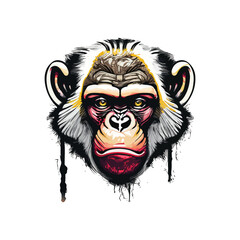 Artwork illustration and t-shirt design monkey face on white background
