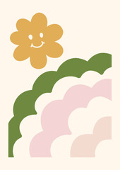 Groovy Boho 70s Flower Print Hippie Vintage Poster Magical Celestial Peace Love Wall Art Retro