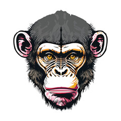 Artwork illustration and t-shirt design monkey face on white background
