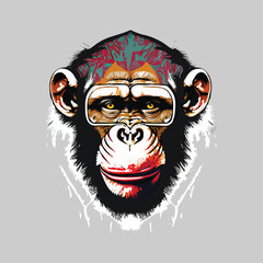 Artwork illustration and t-shirt design monkey face on white background
