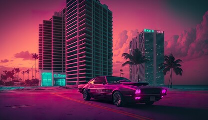 synthwave Miami Vice (ai generate) - obrazy, fototapety, plakaty
