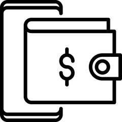 Wallet app thin line icon: wallet in smartphone thin line icon. Modern vector illustration.