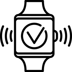 Contactless payment thin line icon: approved operation on smart watch screen. Modern vector illustration.