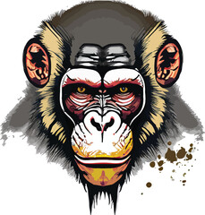 Artwork illustration and t-shirt design monkey face on white background
