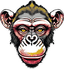 Artwork illustration and t-shirt design monkey face on white background
