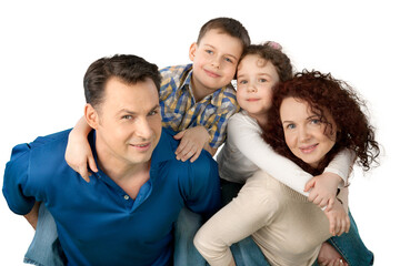 Fototapeta premium Happy smiling family with kids isolated on white background