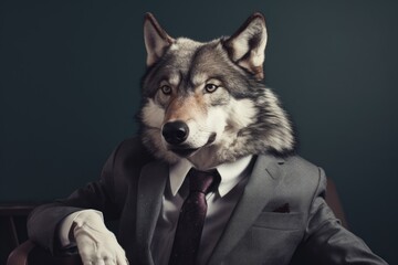 wolf posing in business suit  
