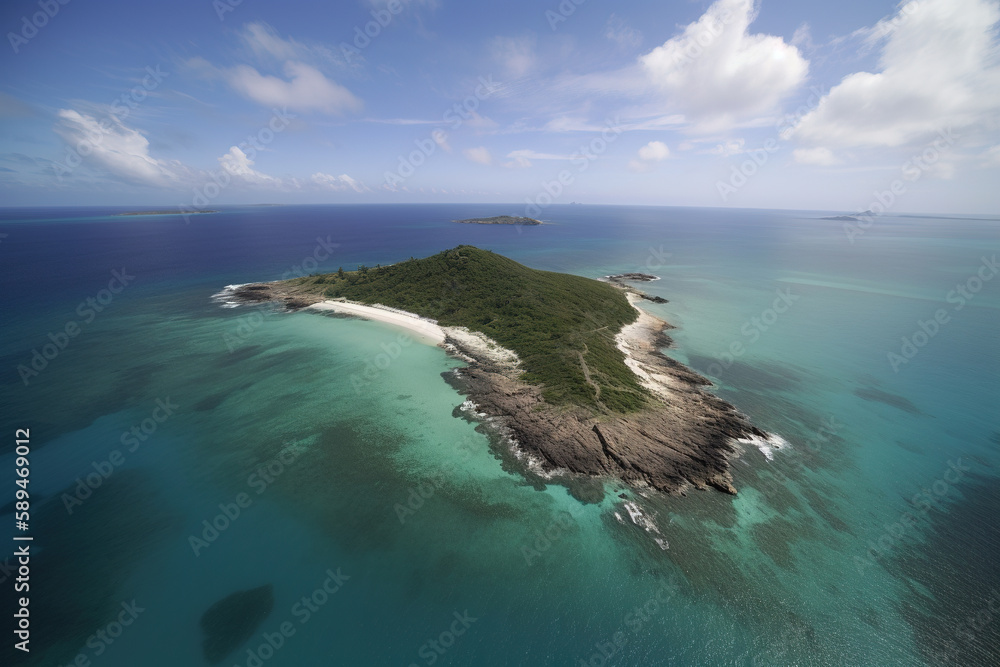 Wall mural aerial view of a small island in the middle of the ocean. created with generative ai technology