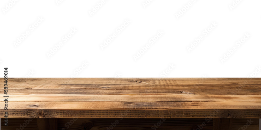 Poster a blank empty wooden table top for product placement. generative ai
