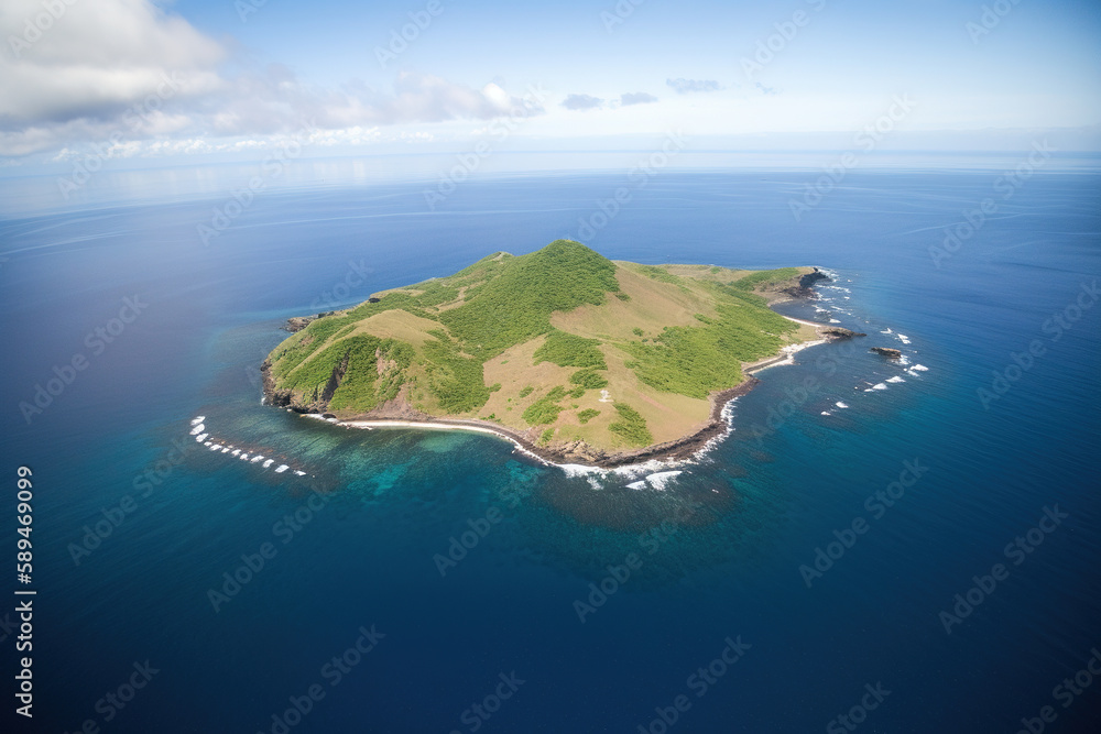 Wall mural aerial view of a small island in the middle of the ocean. created with generative ai technology