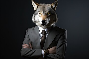 wolf posing in business suit