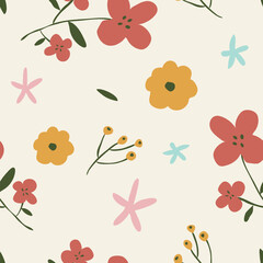 Seamless pattern with hand-drawn flowers