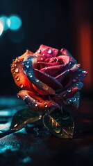 Rose flower with waterdrops. Close up. Generative AI