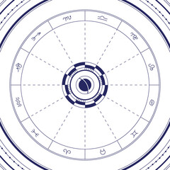 Diagram of the Natal Birth Chart and Symbols of the Planets on a White Background