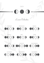 Moon Calendar 2023, Moon Phases 2023 Vector Illustration 