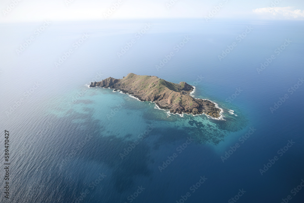 Wall mural aerial view of a small island in the middle of the ocean. created with generative ai technology