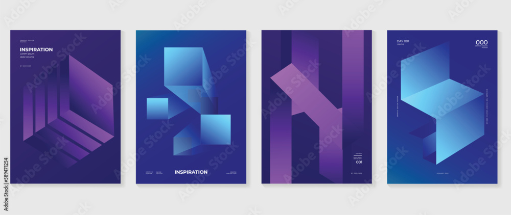 Aufkleber abstract gradient background vector set. minimalist style cover template with vibrant perspective 3d