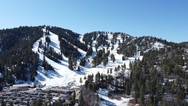 Drone shot of the Mountain High Resort in wrightwood in the San Gabriel Mountains, California