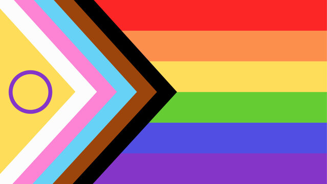 New LGBTQ Pride Flag Vector. New Updated Intersex Inclusive Progress Pride Flag. Banner Flag for LGBT, LGBTQ or LGBTQIA+ Pride.