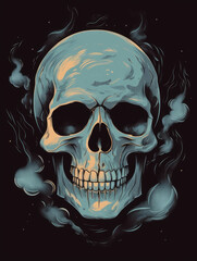 Fototapeta premium A forlorn skull with cold eyes a reminder of death that lingers in the air. Gothic art. AI generation.