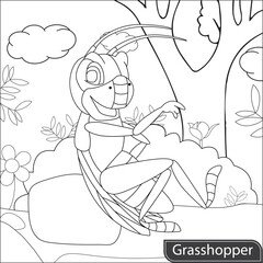 Fototapeta na wymiar Grasshopper Coloring page for kids 