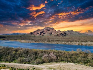 Tranquil scene of the Red Mountain in Mesa, Arizona illuminated by a serene sunset