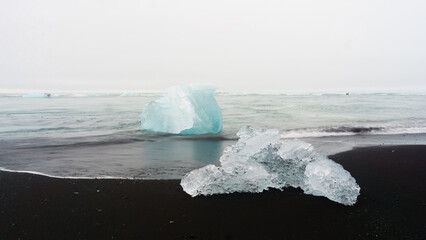 Jokulsarlon ice beach. Glacial lagoon. Vatnajokull National Park, southeast Iceland, Europe.