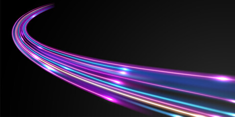 Elegant abstract light line effect design vector illustration on black background.