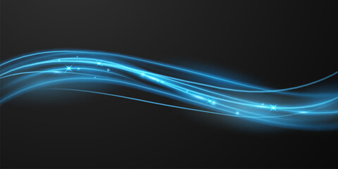 Elegant abstract light line effect design vector illustration on black background.