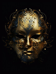 An ornate golden mask glints in the moonlight its eerie expression suggesting soing sinister.. AI generation.